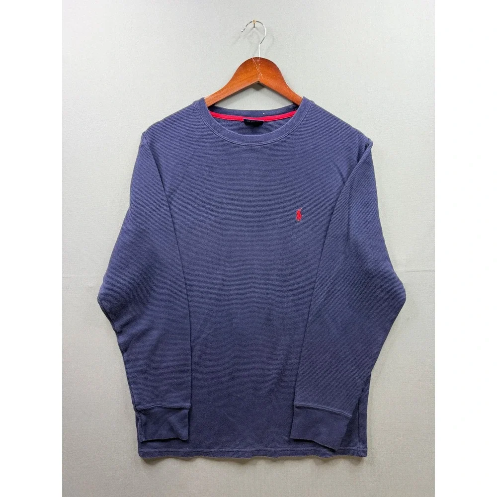 Polo Ralph Lauren Sleepwear Shirt Mens Navy Blue Waffle Knit Thermal Large - Picture 1 of 7